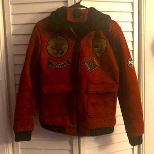 Suede Military Style Bomber Jacket